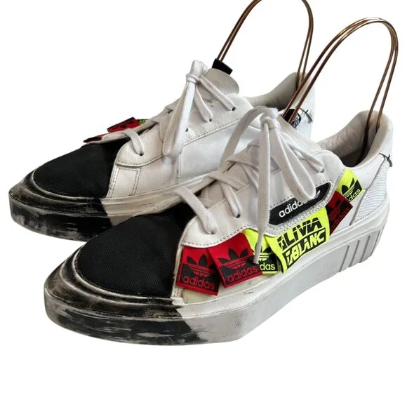 adidas Olivia LeBlanc Sleek sneakers white black coated canvas size 9.5 platform - Picture 3 of 15